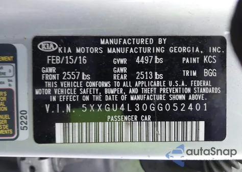 2016 Kia Optima Ex z USA, uszkodzony, nr VIN 5XXGU4L30GG052401